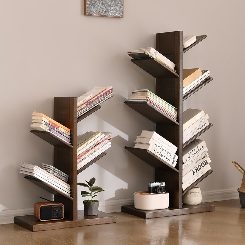 Solid wood tree-shaped bookshelf floor-to-ceiling children's picture book multi-layer storage shelf home simple shelf office space saving