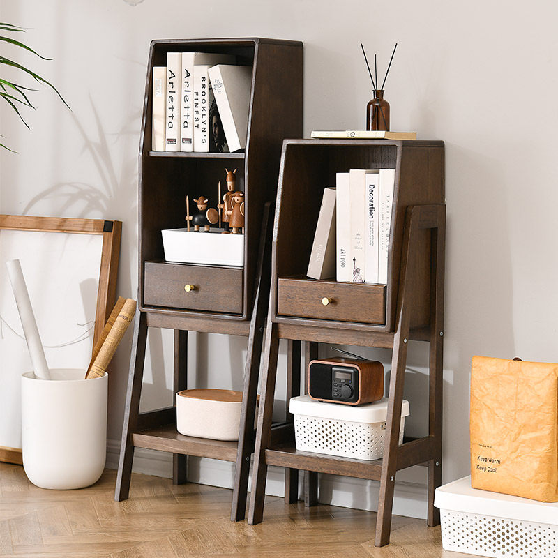 Solid wood shelf wooden living room TV cabinet side cabinet Nordic style bedside storage shelf sofa side floor bookshelf