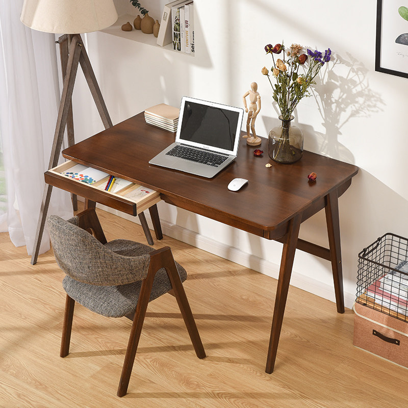 Nordic solid wood computer desk desk Japanese minimalist desk with drawer writing study table beech bedroom home