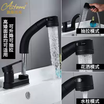 Black double-hole pull-out basin Hot and cold water faucet Sink washbasin basin faucet lifting and telescopic shampoo