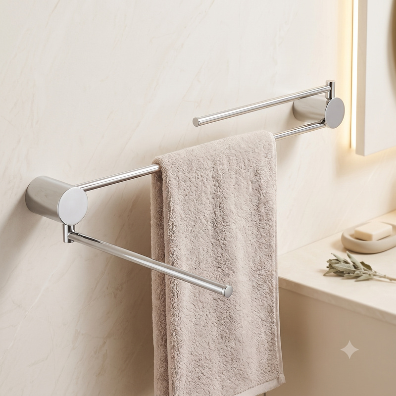 304 Stainless Steel Towel Rack, No-Drill Bathroom Towel Bar, Double Rod Rotating Minimalist Bathroom Wall-Mounted Towel Rack