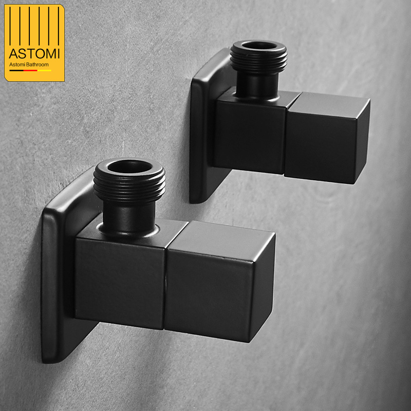 Black square hot and cold triangle valve water heater valve switch household eight-character valve toilet valve all copper thickening and lengthening