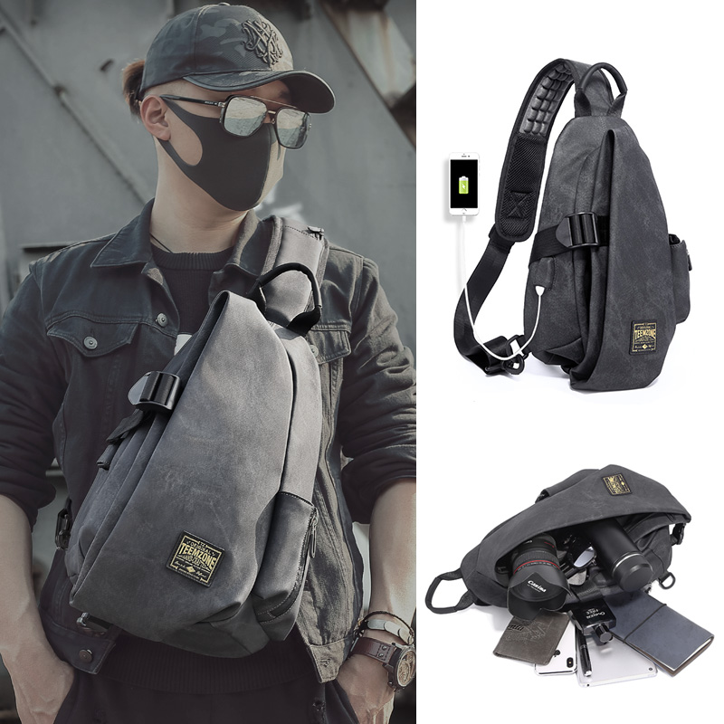 Single Shoulder Bag Men's Slanted Satchel Fashion Tide Cards Men's Chest Bag Students Small Slanted Scapes Bag Boys Han Edition Casual Men's Bag