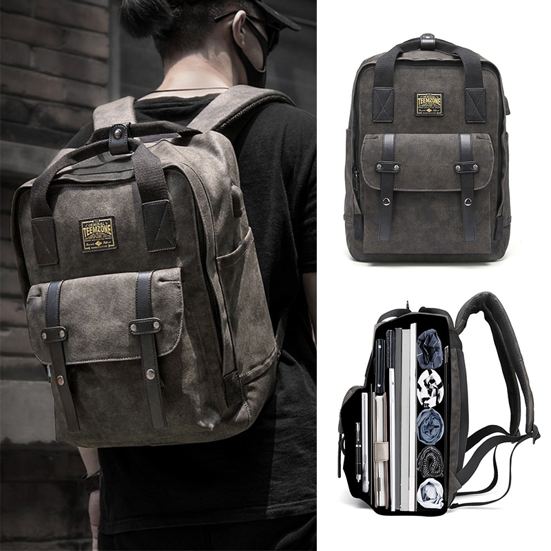 Backpack Men's double shoulder bag fashion trend Canvas large capacity computer bag Men's leisure travel bag Boys school bag trend
