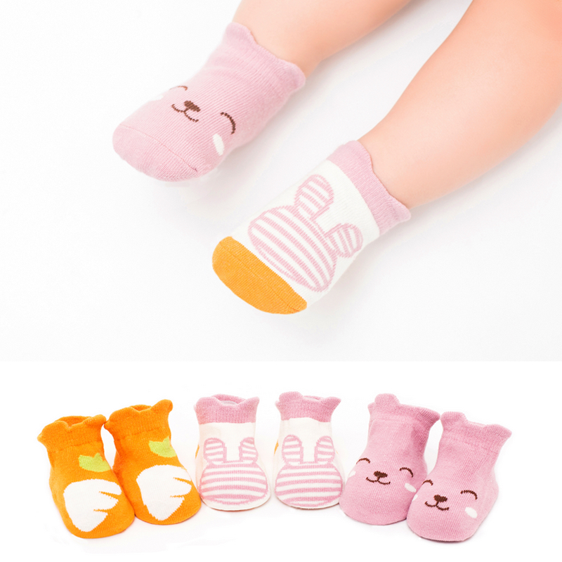 Newborn baby cotton cartoon socks baby baby floor anti-slip socks 3 pairs of cotton short socks