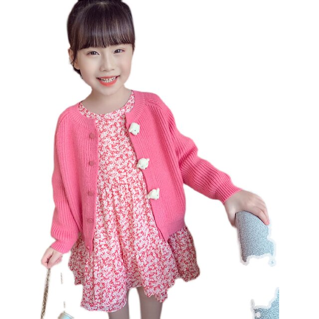 Girls spring, autumn and winter two-piece suit foreign style floral dress suit 2022 new girls knitted cardigan children