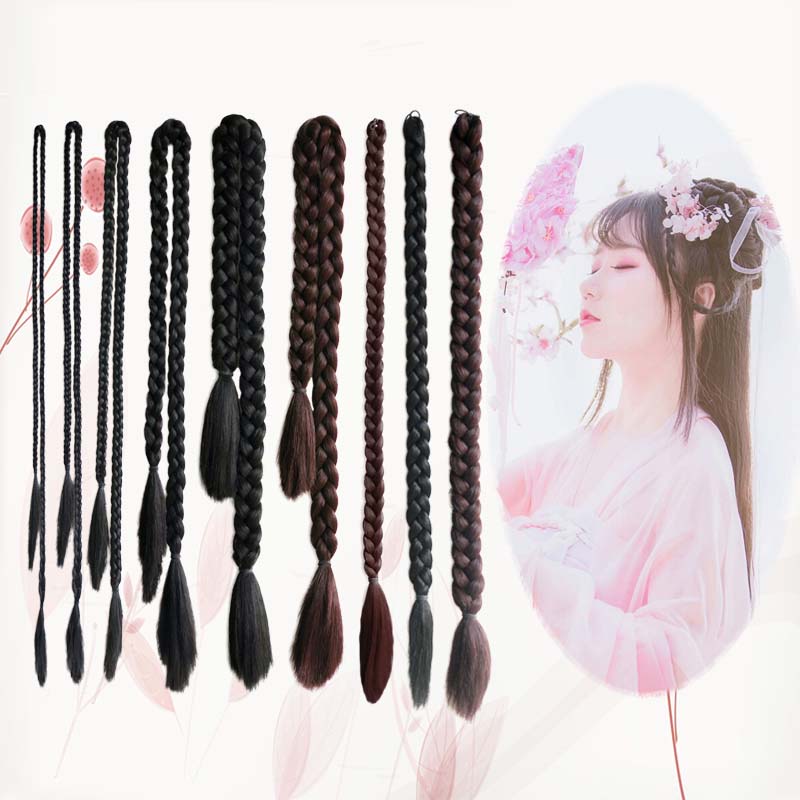 Ancient costume ponytail pigtails performance costume twist Xiuhe wig children's hair accessories national photography wig pigtails