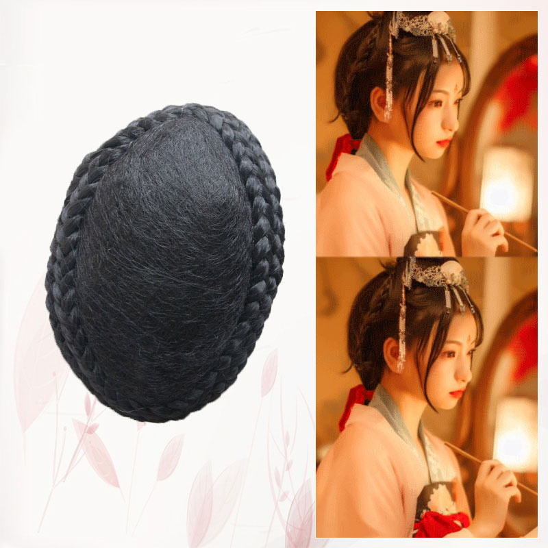 Ancient costume wig women's back braid hair bag photo studio film and television works Hanfu hair bun photo COS Republic of China style