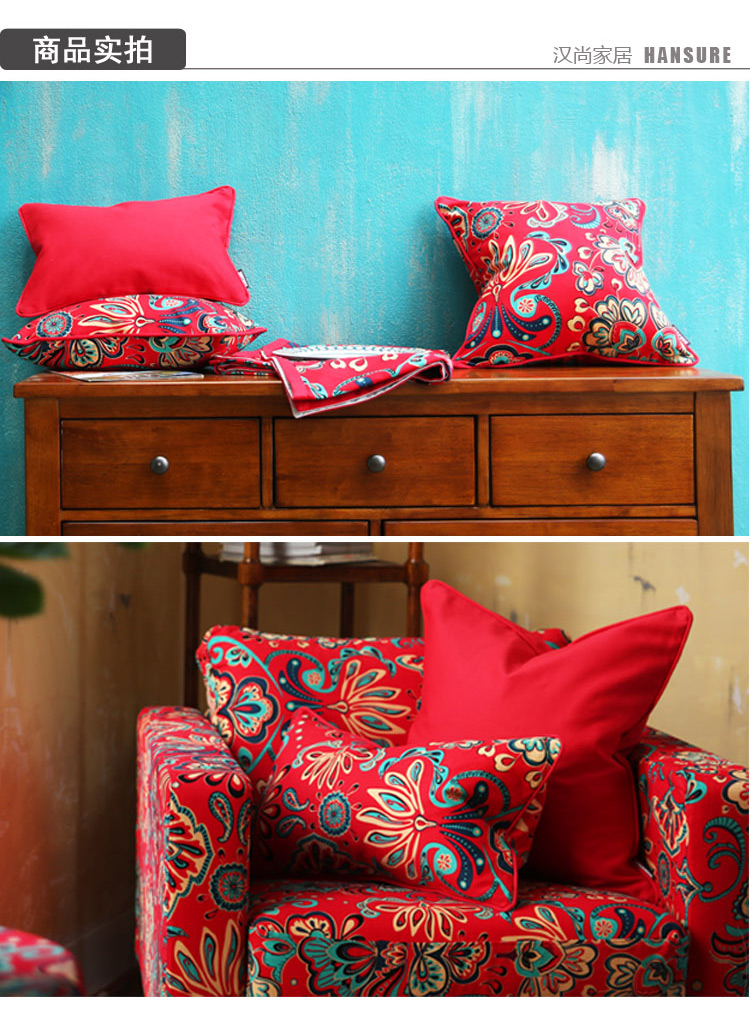 Han Shang Gối cưới Đệm Trung Quốc hiện đại Mahogany Sofa Giường tựa đầu Bông đỏ Trang trí năm mới gối tựa lưng cao cấp