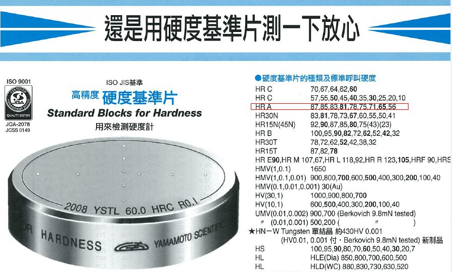 Japan YSTL YAMAMOTO Yamamoto Science HRC55 57 60 62 64 64 70 70 Lots hardness block