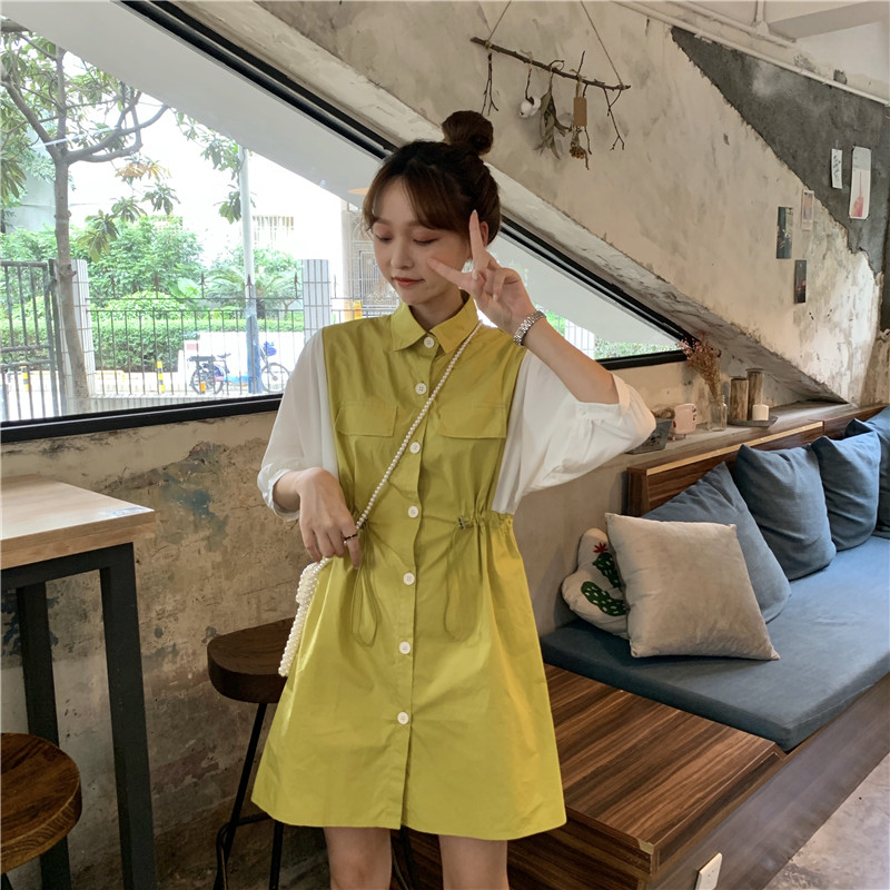 VK旗艦店 韓國風收腰拼接假兩件短袖洋裝