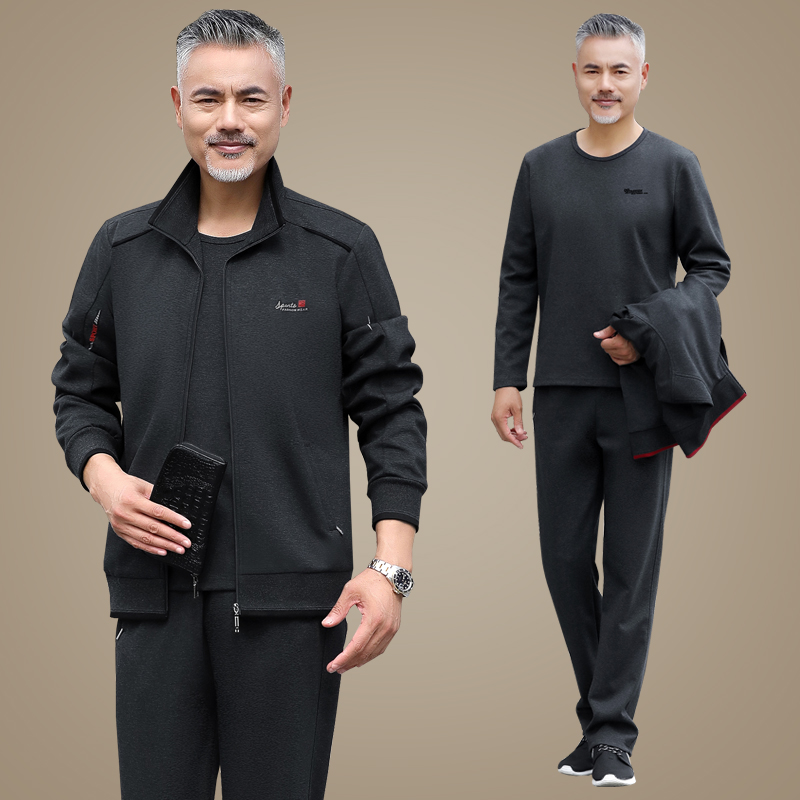 Spring and autumn season sports suit men's three sets of old age plus age plus size relaxation version casual clothing sportswear daddy dress