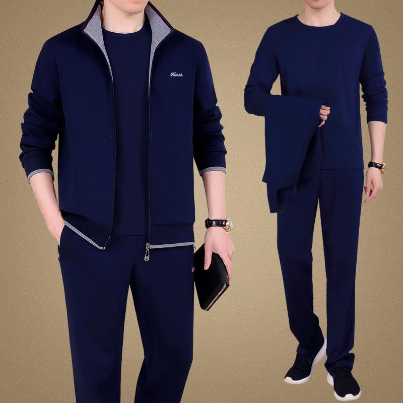 Spring and autumn sports suit Men's middle-aged dad outfit three-piece fashion plus size running casual sportswear