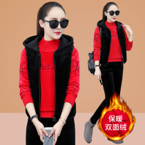 Autumn and winter thick double-sided velvet fashion trend vest vest sweatshirt casual suit sportswear women plus velvet teenagers