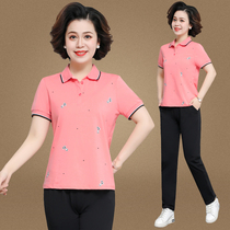 2021 summer short sleeve T-shirt fashion casual sports suit women middle-aged and elderly mother wear thin sportswear