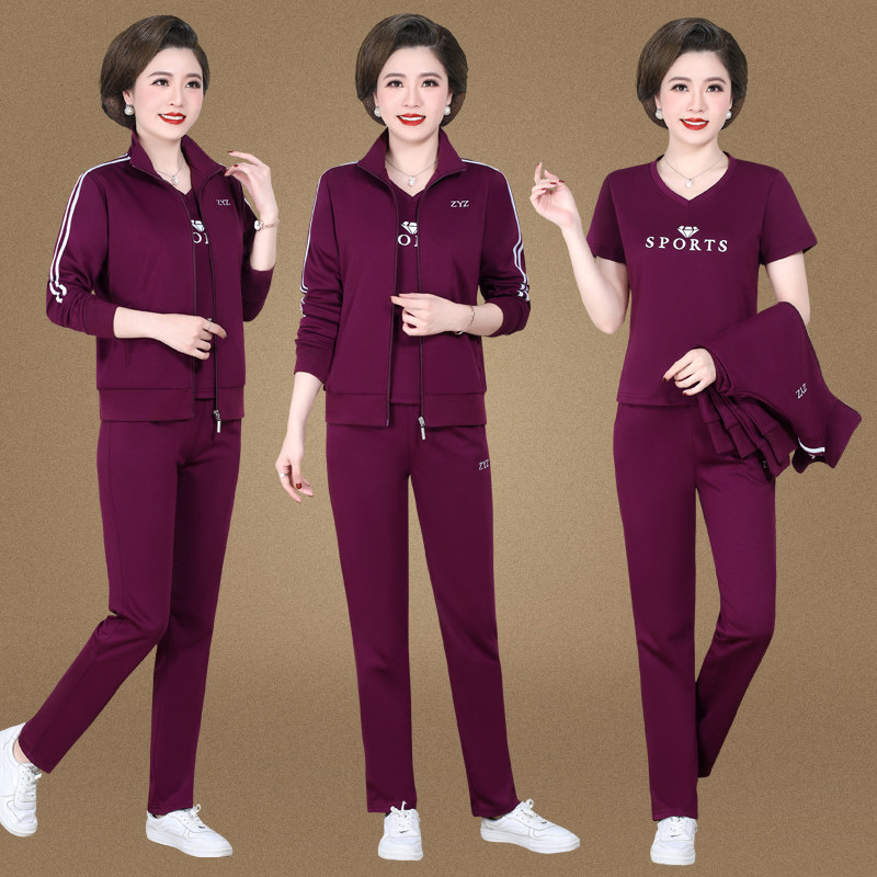Spring Autumn Season Mom Dress Coat Jacket Fashion Casual Sportswear Suit Lady Middle Aged Large Size Sportswear Cotton