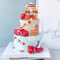 Firefighters Cake Decoration Pendulum firetruck Firefighting Water Gun Fire Water Gun Boys Birthday Inserts Baking Inserts