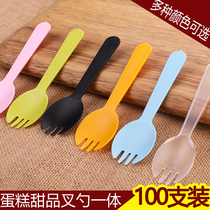 Disposable small spoon transparent plastic fork spoon dessert sundae ice cream cake spoon Fork fruit fishing fork