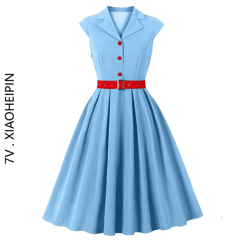 Hong Kong Style Retro Literary Era-Inspired Sleeveless Lapel Waist-Cinching Flared Dress, Elegant and Graceful Ladylike Long Dress