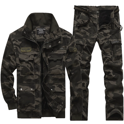 Зимний камуфляжный износостойкий комплект, эластичные хлопковые джинсы с начесом для работы, полный комплект