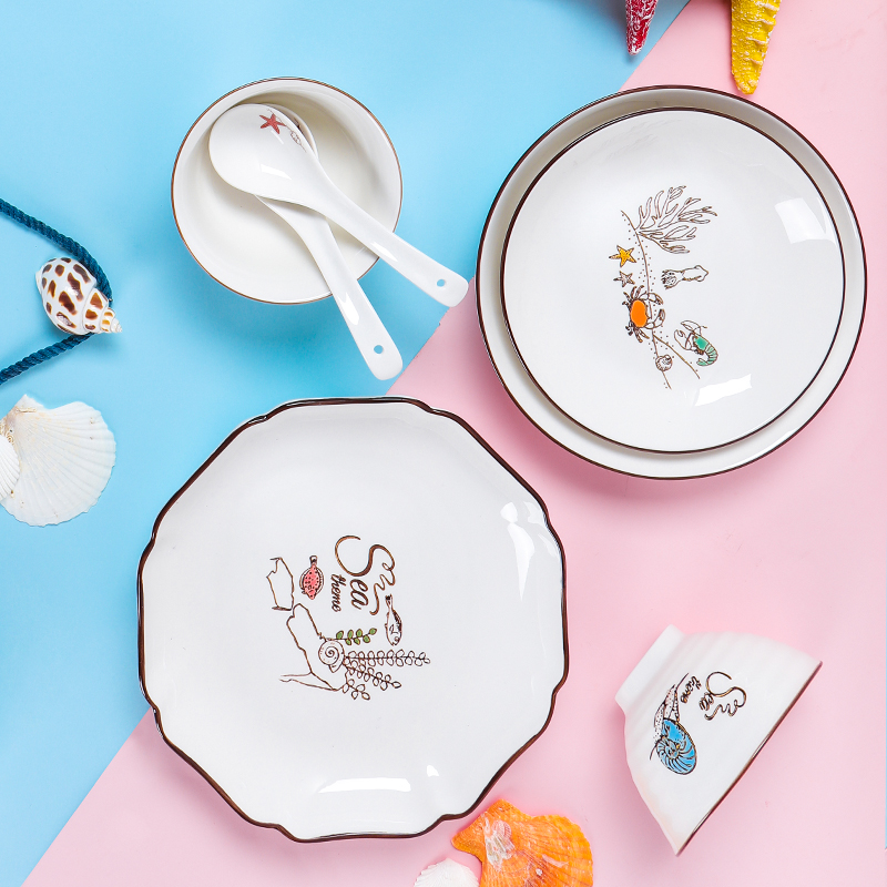 Shun cheung 0 suit the ceramic combination of household creative express cartoon network Nordic ins wind plate red plate