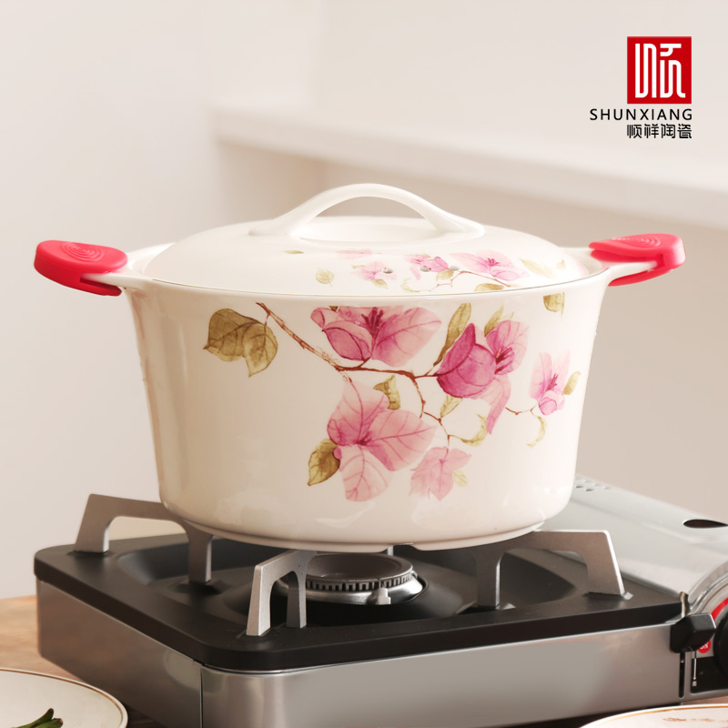 Shun auspicious ceramic ear soup bowl high - temperature flame contracted soup pot soup pot of household microwave large pull rainbow such use