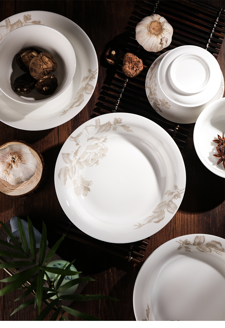 Shun auspicious dishes suit home plate suit set bowl of Chinese classical porcelain tableware tableware ceramic bowl peonies