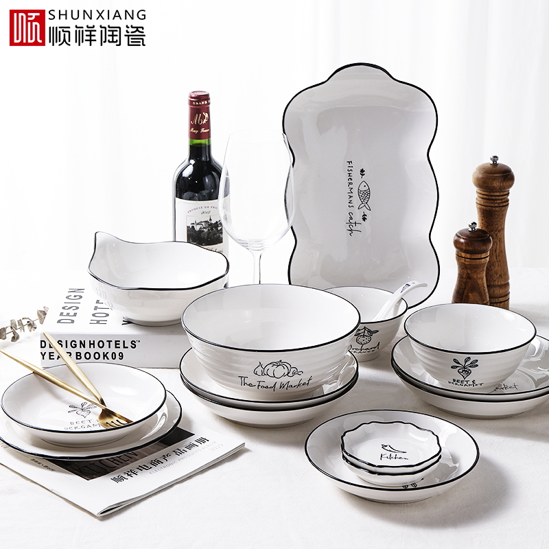 Shun auspicious ceramics new dream home creative European - style housewarming gift tableware six bowls plates spoon set dinner plate