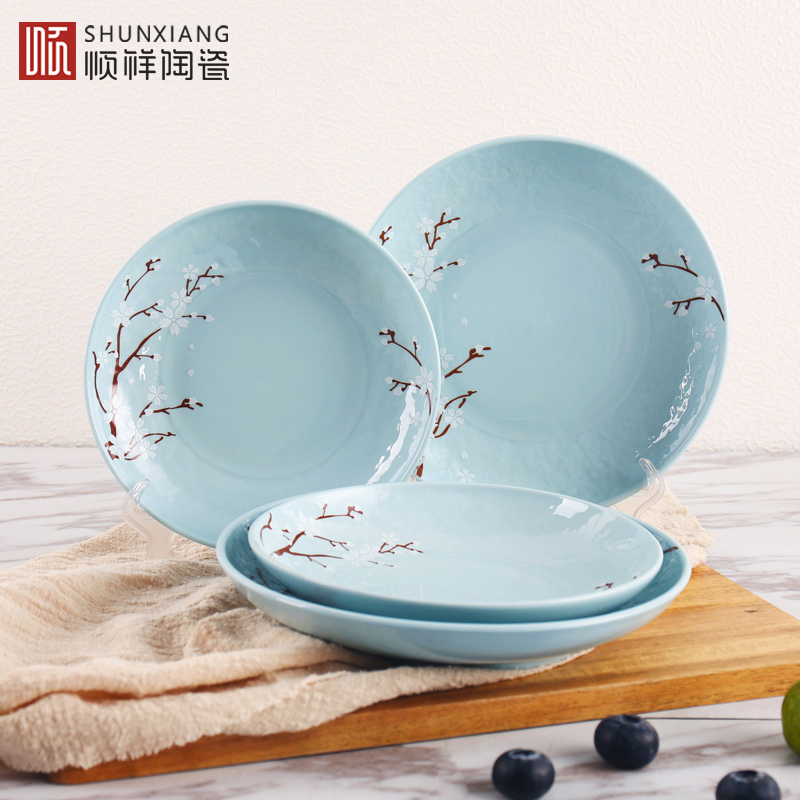 Shun auspicious ceramics Japanese size round dish dish square steamed fish dish more household glaze color plate tableware suit on
