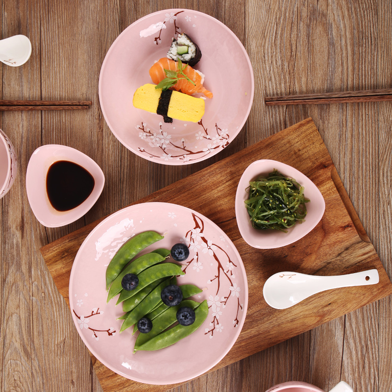 Shun auspicious ceramics Japanese size round dish dish square steamed fish dish more household glaze color plate tableware suit on