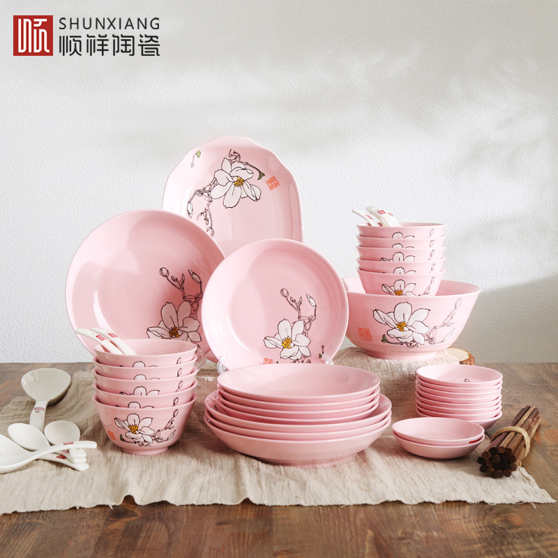 A flower and one world Japanese shun auspicious ceramics creative use plates spoon, chopsticks tableware suit microwave rice bowl under the glaze