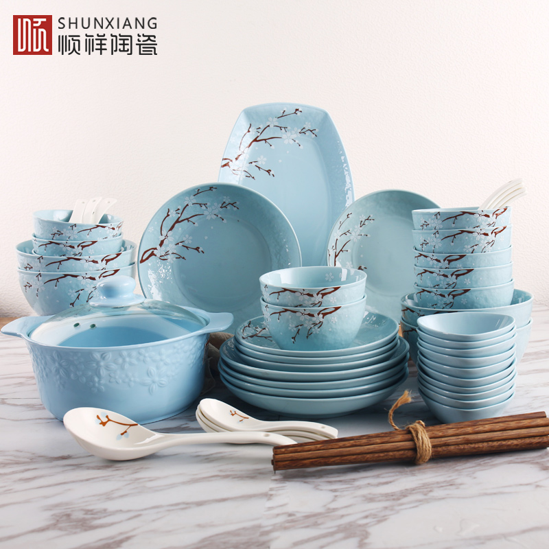 Shun cheung ceramic tableware porcelain sets blossoms on Japanese glaze color home dishes dishes chopsticks bowl to eat