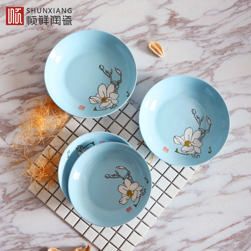 A flower and one world shun auspicious ceramic plate suit creative household tableware FanPan microwave fish soup plate plate plate plate