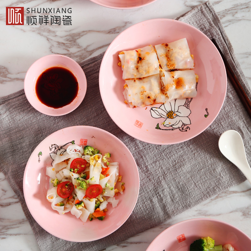 A flower and one world shun auspicious ceramic plate suit creative household tableware FanPan microwave fish soup plate plate plate plate