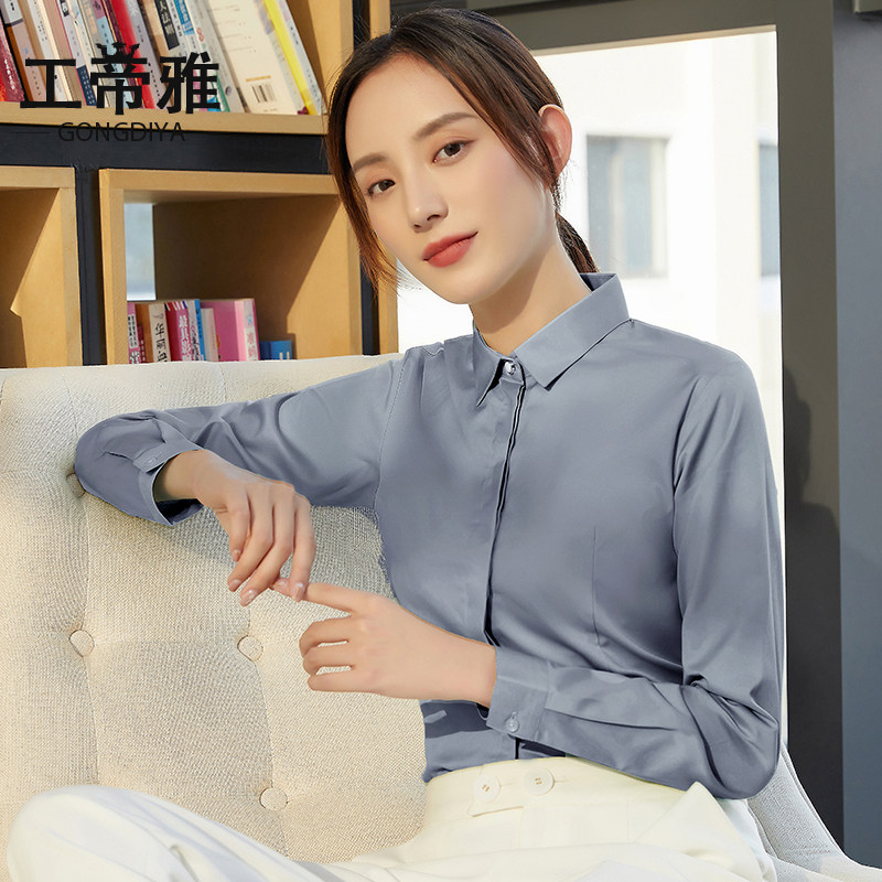 Gray Shirt 2022 Spring Sleeve Career Work Closed to Close Business White Shirt