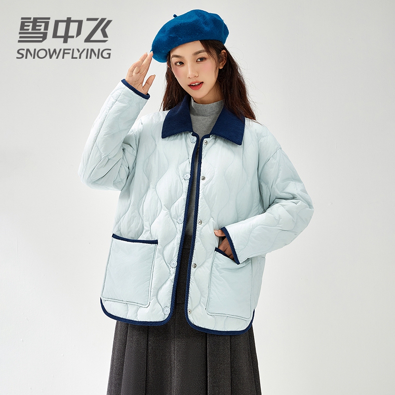 Xuezhongfei Lightweight down Jacket for Women 2025 New Short Style for Petite Figures Corduroy Lapel Winter Thin Coat Trendy