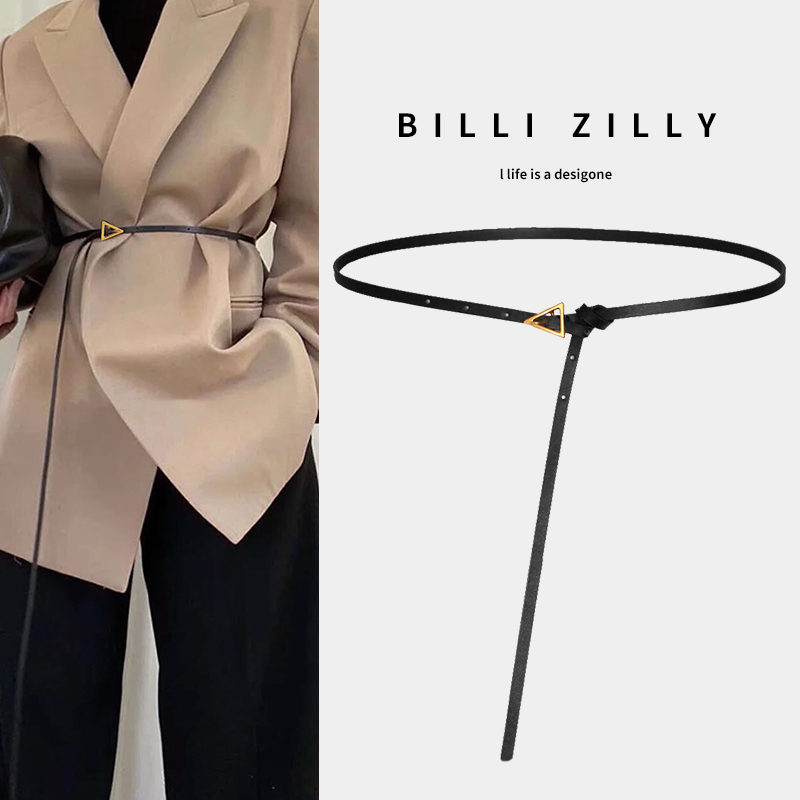 Triangle button small waist belt female leather with skirt waist decoration suit shirt fashionable simple cool INS tide belt
