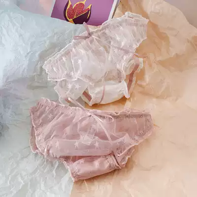 5 sweet and cute women's triangle low-waist panties Star mesh bag hips sexy bow panties