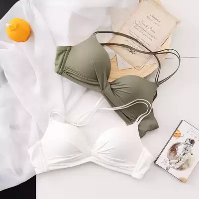 Beautiful back sexy summer underwear women's small breasts show large gathered sub-breast underwear set white sports thin bra
