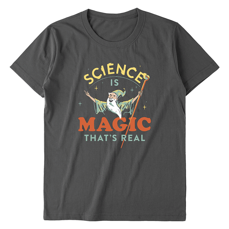 Science Magic Science Magic Is Really English Letter Printed T-Shirt Short-Sleeved T-Shirt Round Neck Pure Cotton