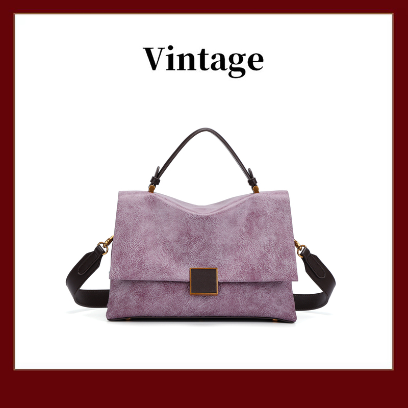 [Black Plum Purple] New Style Light Luxury Retro Texture Handbag Versatile Purple Elegant Crossbody Bag-3543