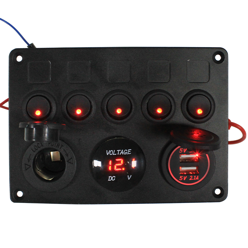 Room car control system Mechanical control system 5 - way switch voltage cigarette lighter USB charging interface panel