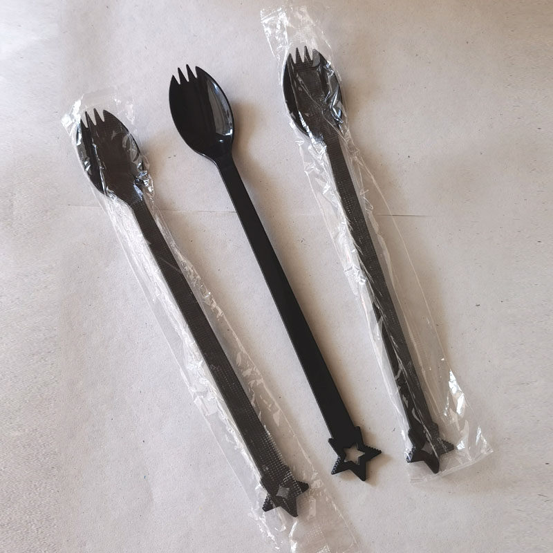 21cm fruit tea fork long handle disposable fruit fork independent packaging fork spoon milk tea fruit fishing thick and long fork