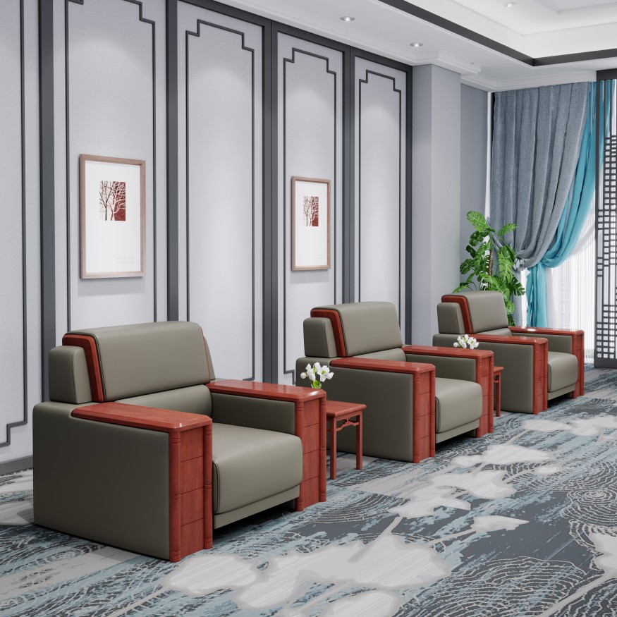 City Hall Hengtai Minimalist Modern Furniture Guests Reception Sofa Genuine Leather single digit leather art solid wood tea table