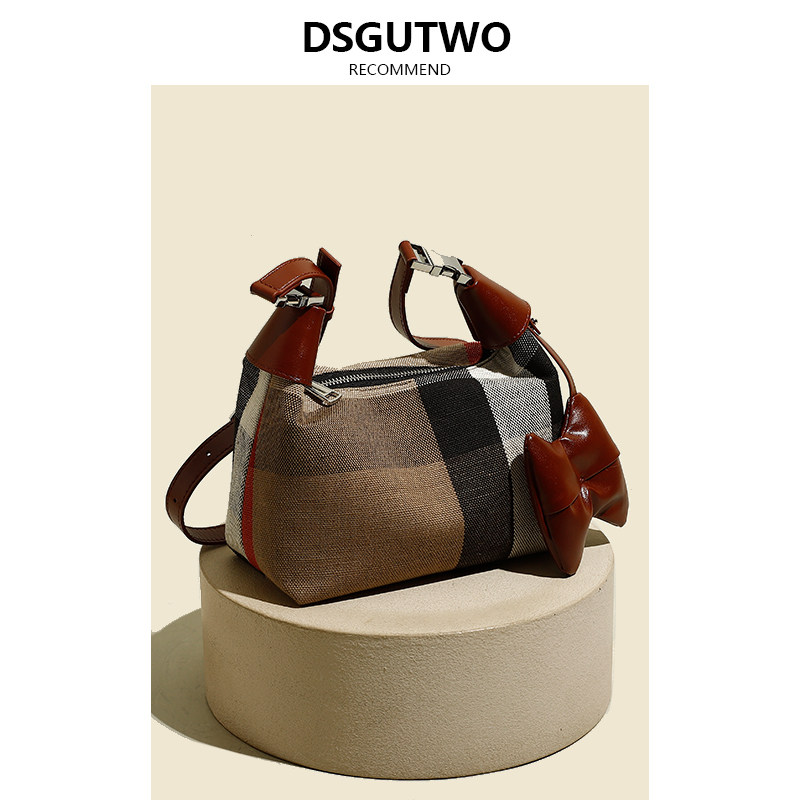 AJ MECICA European and American fashion Genuine Leather Skew Satchel New Tote Bag Upscale Plaid Canvas Pet Backpack Woman-Taobao