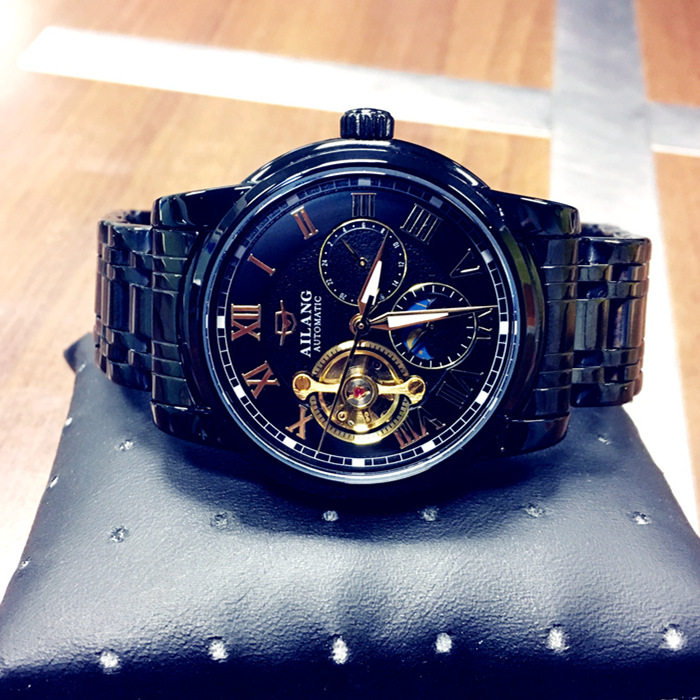 Skeleton tourbillon fully automatic mechanical watch men's fashion trend Korean version luminous waterproof stainless steel watch