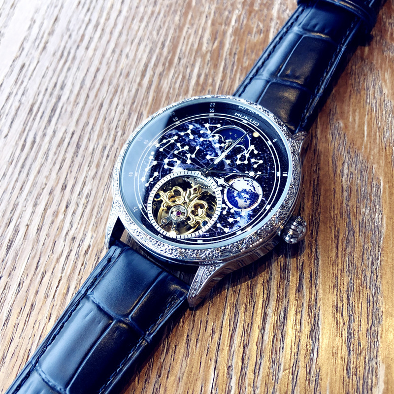 Van Gogh Galaxy Concept Personalized Fully Automatic Mechanical Watch Men's Tourbillon Skeleton Business Trendy Brand Waterproof Men's Watch