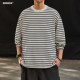 Macheda loose casual striped T-shirt round neck men's spring trend Japanese retro long-sleeved couple's bottoming shirt