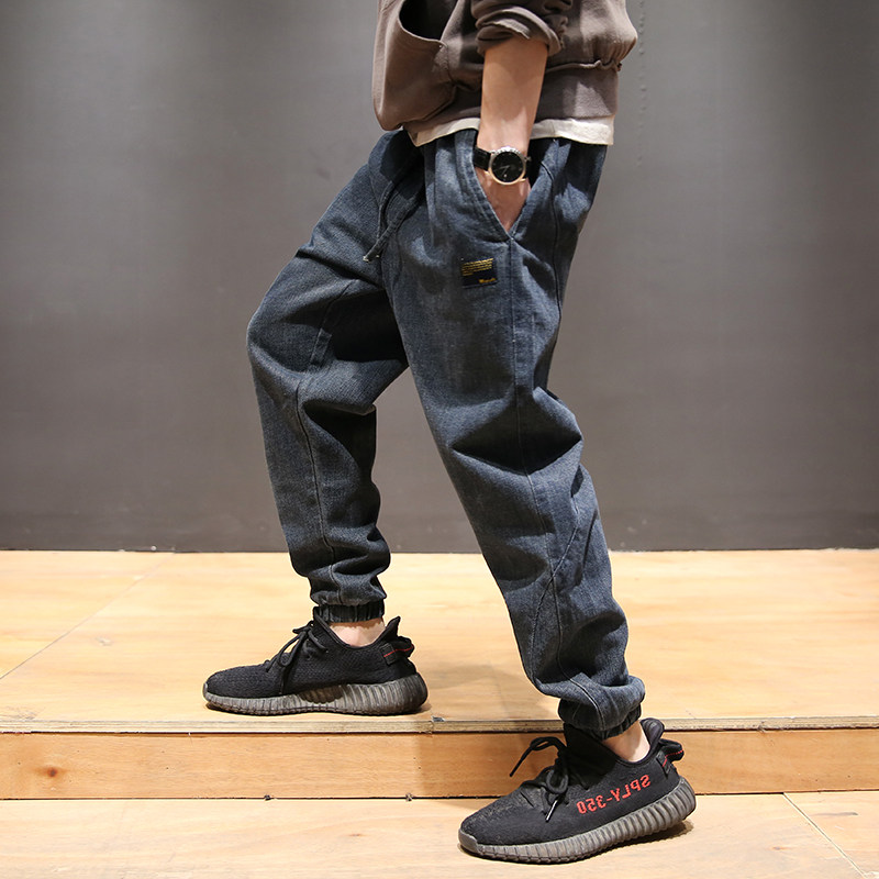 马切达原创秋季新款日系水洗牛仔裤长裤青年男士做旧宽松束脚裤潮