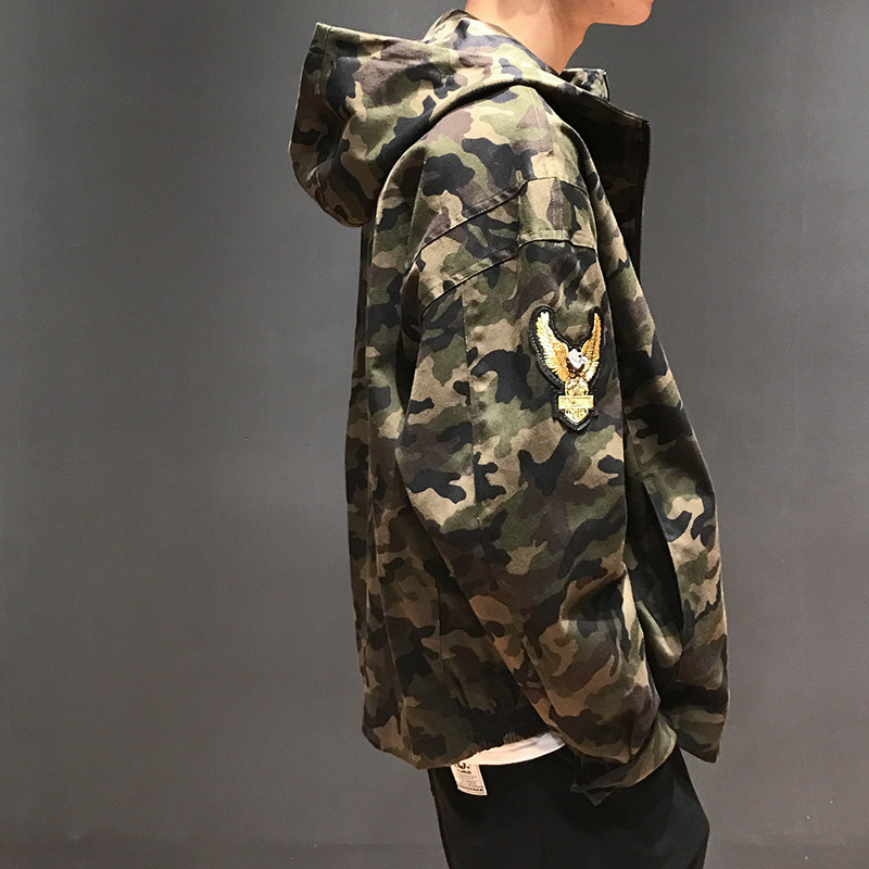 马切达秋冬季韩版个性青年迷彩衣日系连帽休闲外套复古宽松夹克男